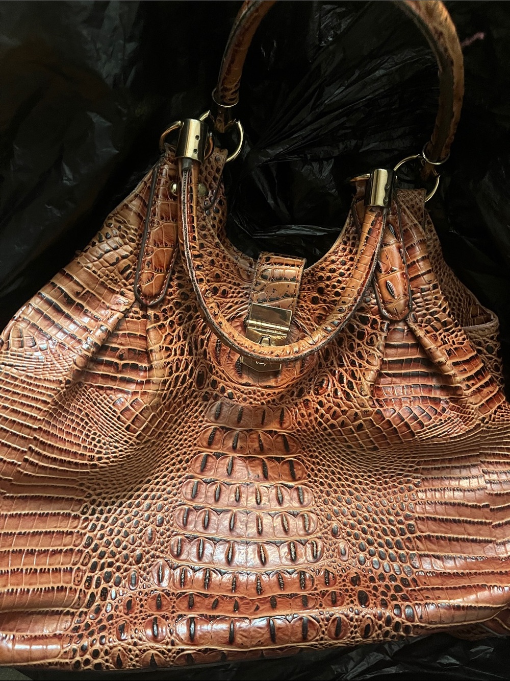 Croc-Embossed Work Tote in Cognac